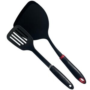 2 Pc Spatula Lot Chefmate Slotted Turner & Wide‎ Nylon Turner Black Red Kitchen